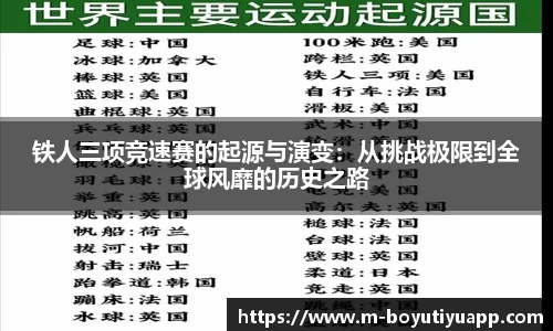 铁人三项竞速赛的起源与演变：从挑战极限到全球风靡的历史之路